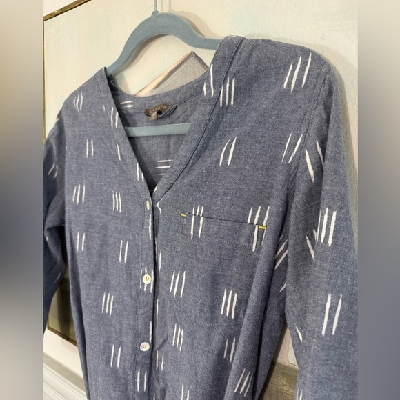 LILLA P Ikat Button Down Shirt Dress Blue Grey Size Small - Picture 6 of 9